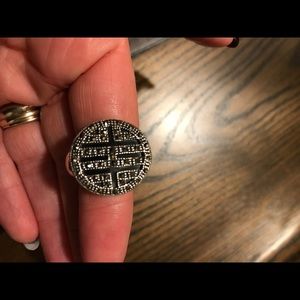 Sterling silver onyx marcasite ring size 7